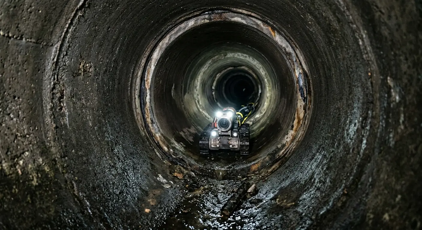 Robotic sewer camera inspecting pipe interior for Drain Snake Service in Killingly