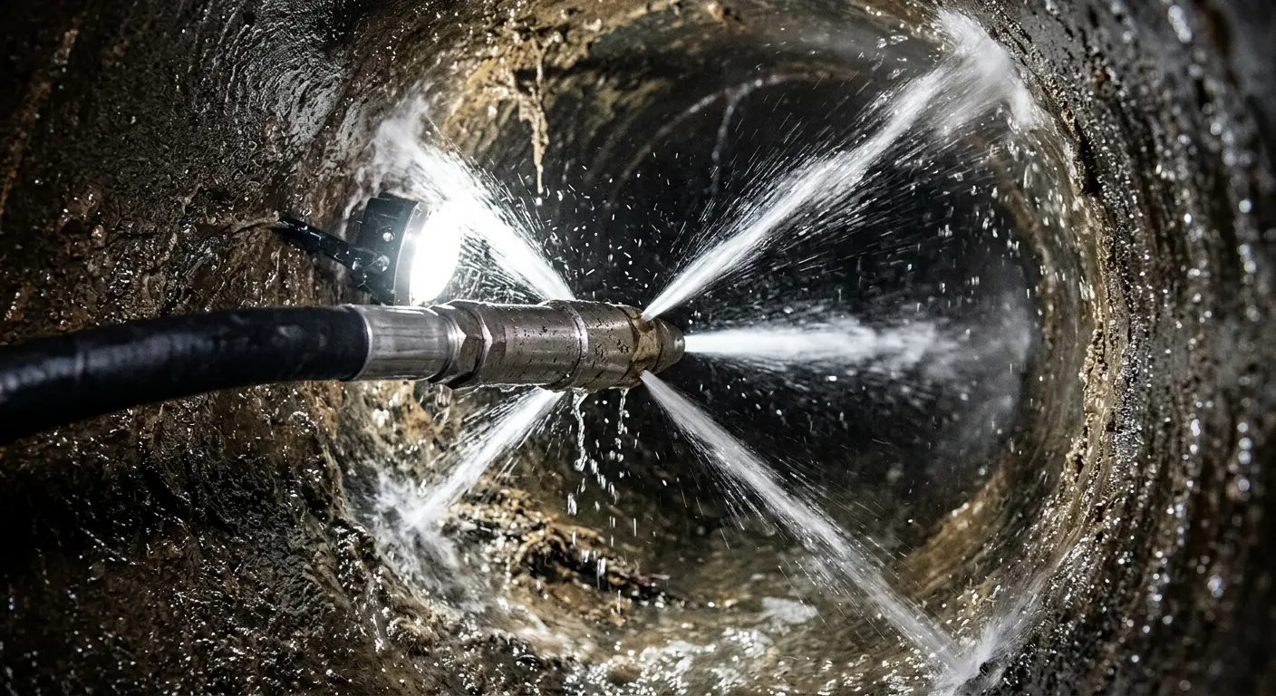 High-pressure hydro jetting nozzle cleaning sewer pipe for Sewer Line Relining in Killingly